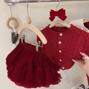 女童tutu裙秋冬季儿童过年红色，裙子女宝宝周岁，礼服半身裙蓬蓬纱裙