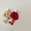 婴儿毛线帽毛球系带洋气红色护耳帽婴幼儿宝宝小花朵冬季保暖帽子
