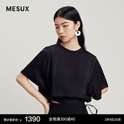 MESUX米岫2023夏季黑色蝙蝠袖圆领短袖T恤上衣女MLMUD306