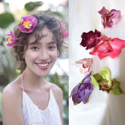 韩式新娘低盘发头花饰品，仿真惠兰花朵发夹民族，风头饰舞台表演配花