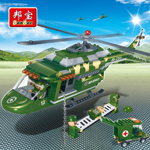 邦宝军事积木直升机飞机坦克男孩拼装玩具5-12岁礼物