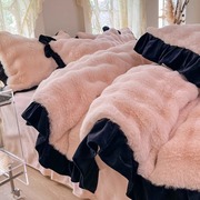 公主风冬季兔毛绒四件套双面加绒床上用品珊瑚牛奶绒被套床单床笠