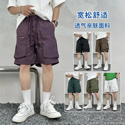 夏季男士休闲工装短裤潮流男装大口袋直筒宽松薄款速干五分裤