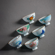 家用中式堆釉手绘白瓷，茶杯功夫茶具主人杯陶瓷，品茗杯茶道中国风
