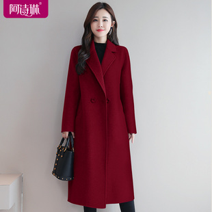 红色双面羊绒大衣羊毛，呢子中长款双面呢毛呢外套西装高端气质女装