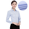 职业衬衫女士长袖白底蓝色，细条纹银行工装，v领大码工作服衬衣寸衣