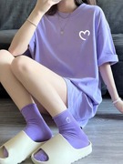 香芋紫2024年短袖纯棉t恤女夏季宽松大码休闲小众中长款上衣