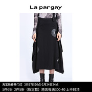 lapargay纳帕佳2023秋冬黑色，短裙中长款背带，裙不规则针织半裙