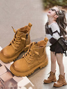 女童马丁靴2023秋季男童靴子，儿童短靴春秋款童鞋秋冬加绒黄靴