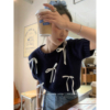 mls韩版小众蝴蝶结短袖t恤女春夏季设计感甜美减龄短针织衫上衣