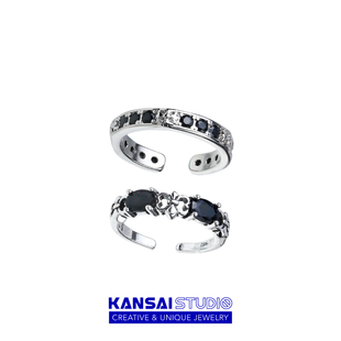 kansai黑宝石情侣戒指小众，设计食指指环2022年冷淡风个性手饰