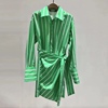 衬衫裙时尚设计感竖条纹，系带收腰绿色清新气质款连衣裙0.28