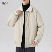 男士日系卡其色棉服男冬季加厚2024年羊羔绒外套冬装保暖夹克