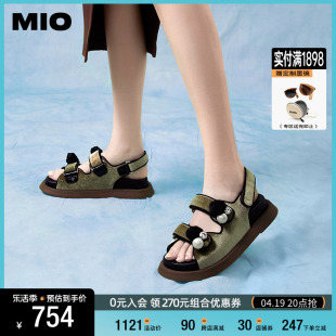 MIO米奥夏季显高厚底凉鞋闪钻珍珠玫瑰花个性时尚休闲沙滩鞋女鞋