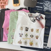 高品质潮牌pandawarks纸袋家夏季短袖t恤刺绣，小狗纯棉宽松中长款