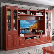中式实木电视柜组合墙柜客厅多功能储G物背景柜收纳高端伸缩影视