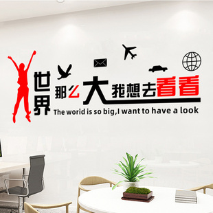 旅行社旅游公司办公室背景装饰创意，标语世界那么大我想去看看墙贴