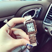 精钢表带休闲士手表复古女时尚方形石英玫瑰金色钢带国产腕表