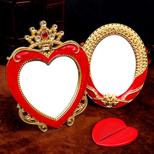 结婚欧式梳妆镜女方结婚镜子，红色套装嫁妆新娘陪嫁化妆镜婚庆用品