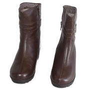 坡跟羊毛靴子冬季保暖大棉真皮，女靴短筒咖啡色头层牛皮靴4950101