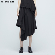 sdeer圣迪奥女装，夏季不对称个性黑色，质感长裙半身裙s20281122