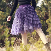 2023春夏紫色渐变短款蛋糕裙高腰蓬蓬裙多层次不规则半身裙