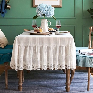 法式蕾丝桌布高级感白色欧式餐桌美式全棉北欧ins轻奢茶几长方形