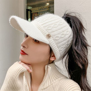 高尔夫球帽子女韩版鸭舌帽百搭秋冬太阳帽运动毛毛空顶棒球帽
