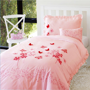 公主风纯棉儿童床上用品四件套全棉粉色刺绣被套床单三件套可爱