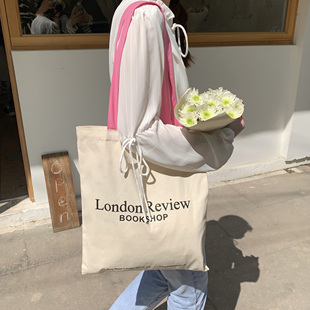 londonreview伦敦书店彩色，肩带帆布包女夏小众，百搭单肩托特包袋
