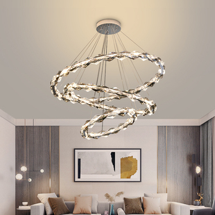 现代简约轻奢客厅餐厅卧室书房时尚混搭创意LED 水晶艺术圆圈吊灯