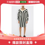 99新未使用香港直邮BALENCIAGA 女士黑白色条纹大V领长袖连衣