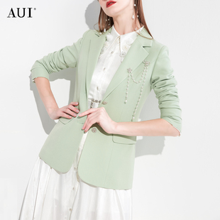 aui绿色高端气质西装外套，女2024春秋小众，设计职业休闲小西服