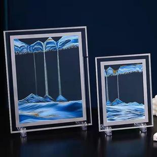 生日礼物沙漏摆件3D山水画玻璃流沙画创意办公室桌面摆件