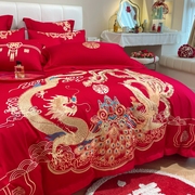 2023j全棉结婚床上四件套红色，高档刺绣被套，纯棉婚房备婚