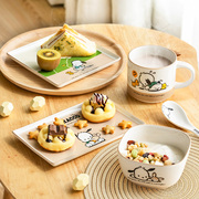 帕恰狗餐具套装一人食碗盘组合六件精致陶瓷碗碟套装家用可爱饭碗