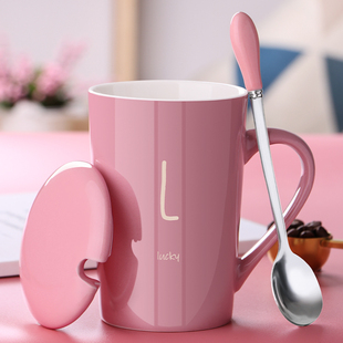 创意个性陶瓷马克杯带盖勺情侣喝水杯子家用茶杯男生办公室咖啡杯