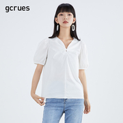 gcrues白色衬衫女时尚洋气，短袖小个子夏季甜美设计感上衣短款