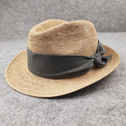 女士蝴蝶结细拉菲草帽子 夏季高品质遮阳帽 爵士草礼帽英伦时尚帽