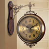美式实木双面钟表挂钟欧式静音，客厅石英钟两面，挂表复古创意大时钟