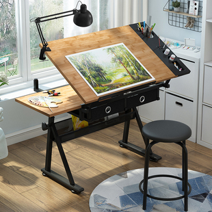实木可升降绘画书桌美术画板制图绘图桌设计师工作台桌子画架画案