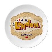 英国伦敦卡通邮票复古雨伞陶瓷，餐盘子8寸月光盘餐具家居礼物