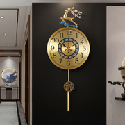 新中式珐琅彩挂钟家用黄铜高档装饰钟表客厅轻奢挂墙时钟创意挂表