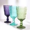 法式中古玻璃杯复古浮雕粉紫色，果绿色高脚杯红酒杯家用水杯饮料杯