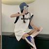 无袖背心T恤女夏季韩版2022运动字母印花撞色宽松中长款上衣
