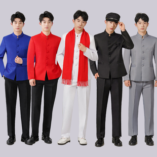 中国风明国舞台演出服装，中山装学生五四青年装男士大合唱表演礼服