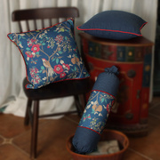 美式复古植物花卉欧式抱枕套客厅午睡床头靠垫套糖果枕圆柱形含芯