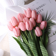 高端粉色郁金香仿真花假花摆设客厅，餐桌花装饰摆件，高档花束仿生花