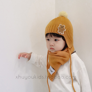 儿童帽子围巾两件套韩版冬季宝宝，保暖秋冬男童，女童护耳婴儿针织帽