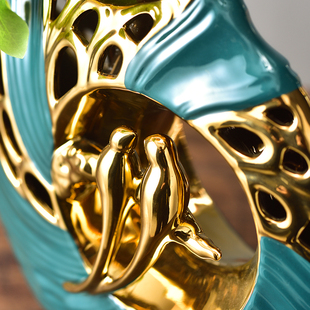 新中式陶瓷镂空花瓶摆件客厅插花轻奢复古花器干花装饰茶几摆设